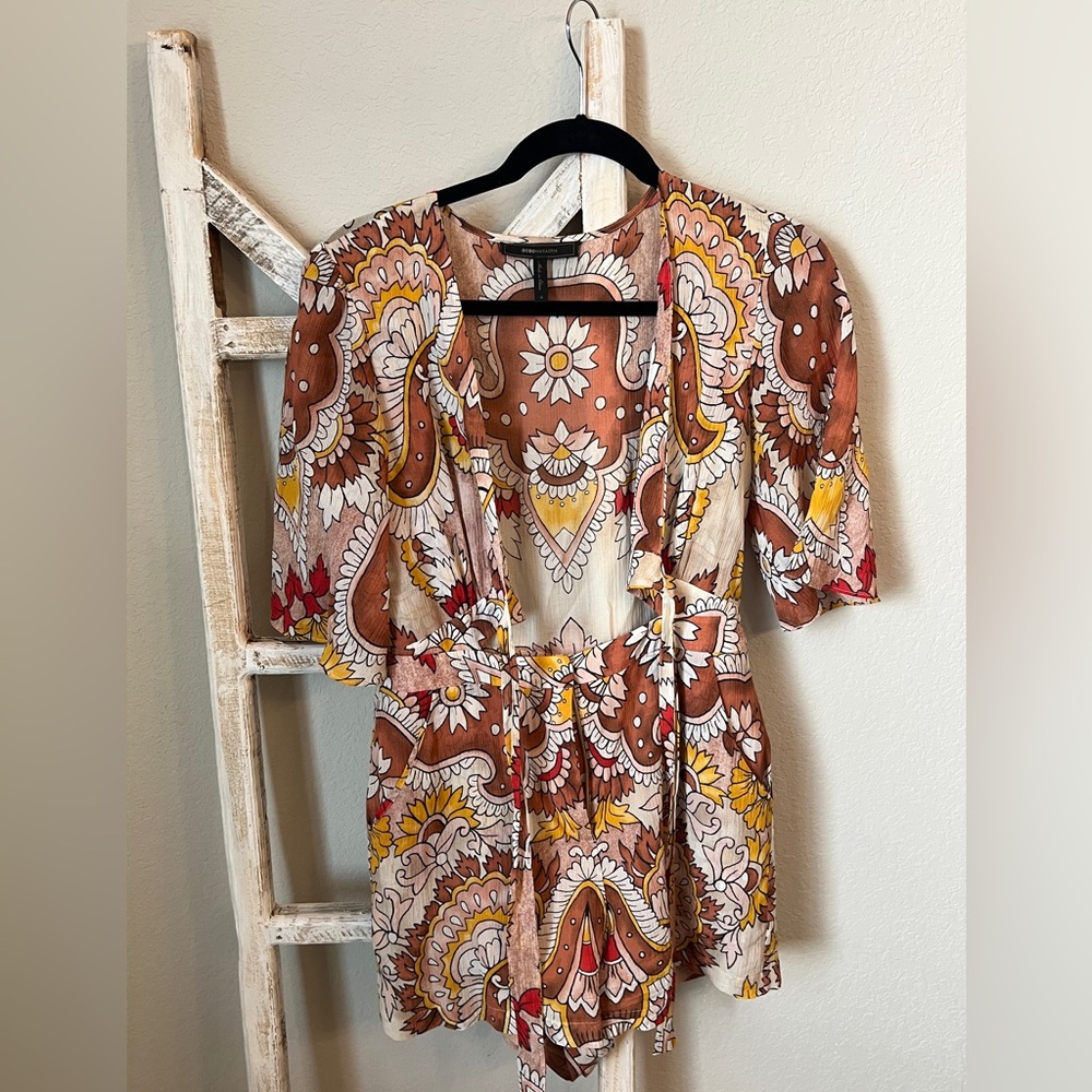 BCBGMaxAzria Floral Print Dress in Brown and Cream